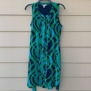 Banana Republic Green & Blue Button-Down Sleeveless Dress w/Tie at the Waist, 4